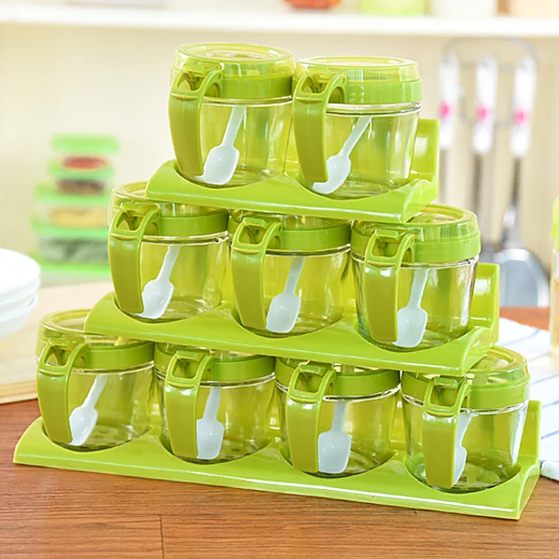 Glass salt and pepper spices storage organizer bottles with lid 2 3 4