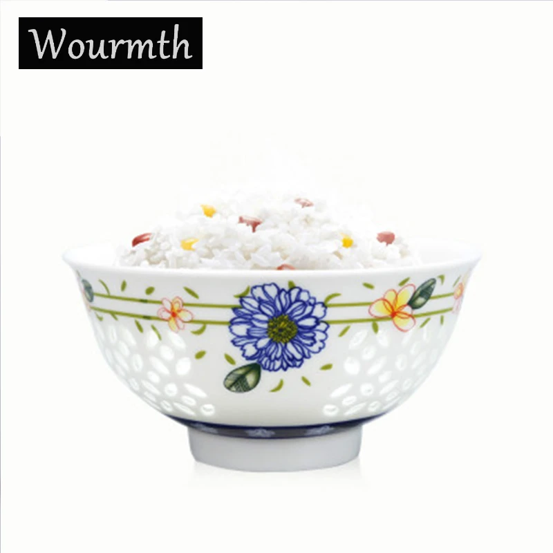 

Wourmth Modern Ceramic Tableware Kitchen Translucent Rice Bowl 4.8 inch Creative Fake hollow Soup Noodle bowl Housewarming gifts