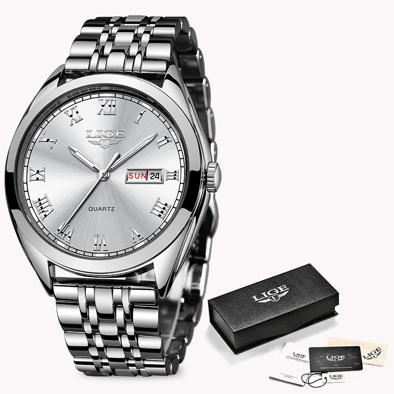 Silver white LIGE, новинка, розовое золото, женские часы, Бизнес Кварцевые часы для девушек, Топ бренд, роскошные женские наручные часы, женские часы, Relogio Feminin - Цвет: Silver white
