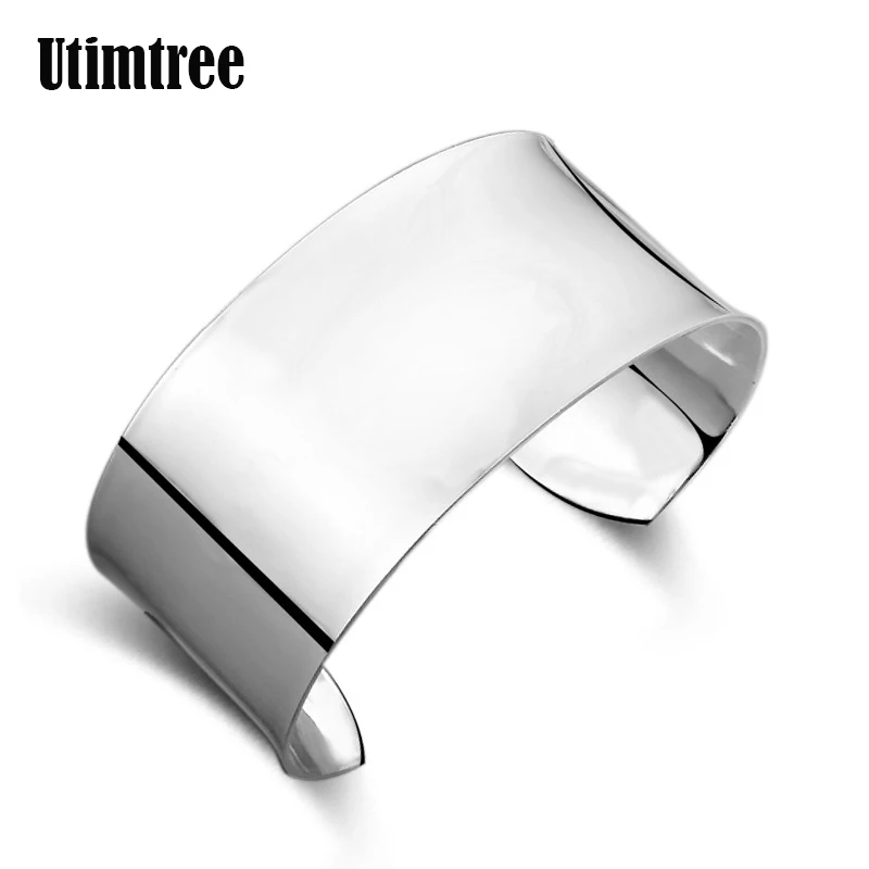 

Utimtree New Punk Style Fashion Wide Silver Bangles For Women Party Accessory Open Cuff Bracelets Bangle Jewelry Drop Shipping