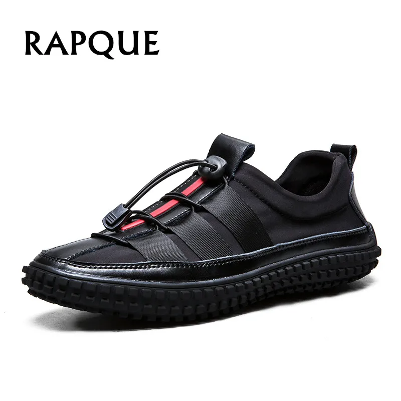 

Black men casual shoes leather sapatos match fabric moccasins designer sneakers fashion sapatos mens slip-on breathable RAPQUE