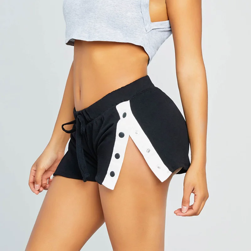 Low waist drawstring shorts Women side striped button down split shorts