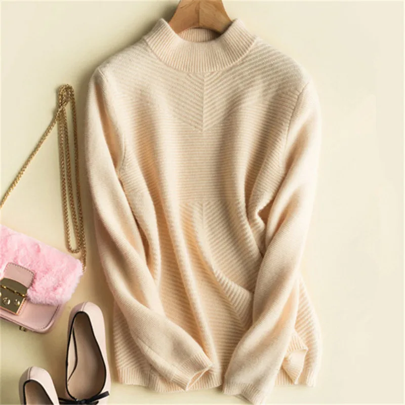 

large size pure cashmere knit women korean style turtleneck loose thick pullover sweater solid color S-2XL