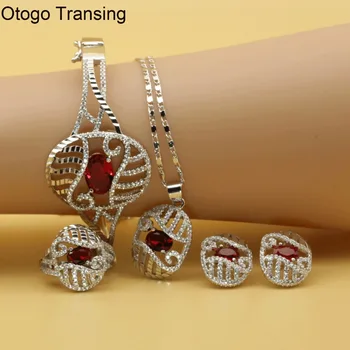 

Otogo Transing Pendant/Earrings/Bracelet Jewelry Set Silver Color Red crystal Zirconia Classic Bridal Jewelry Set Women SET203