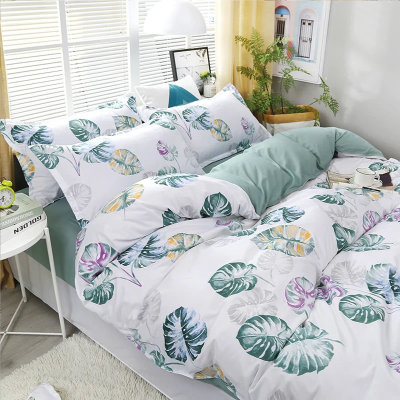 

High Quality Banana Leaf Pattern Bedding Set Bed Linings Duvet Cover Bed Sheet Pillowcases Cover Set 4pcs/set