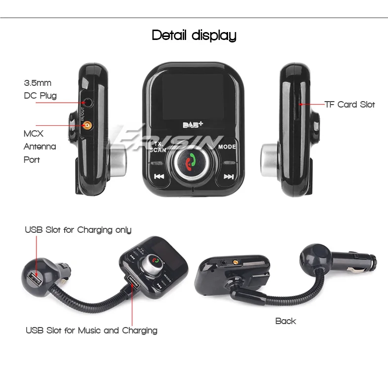 Erisin ES361 USB DAB+ цифровое радио lcd A2DP Bluetooth SD RDS fm-передатчик