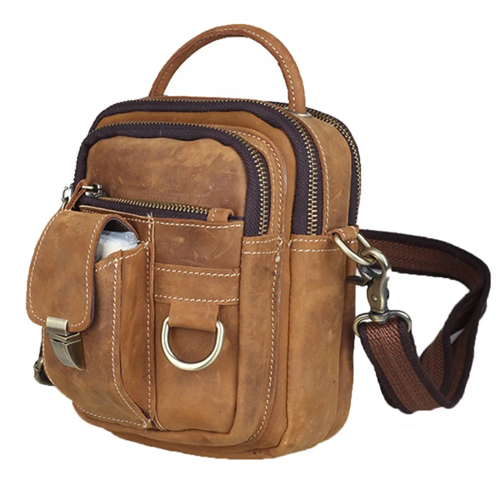 

TIDING Retro leather sling messenger bag men's tote handbag brown 3 way small bag free shipping 3004