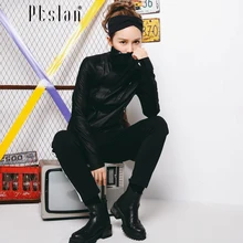 Ptslan Women’s Genuine Lambskin Leather Jacket Real sheepskin Motorcycle Bomber jackets Casual spring fashion Good Quality