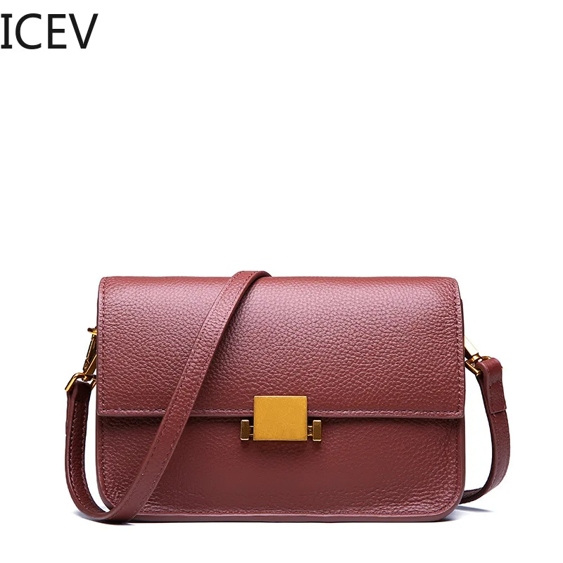 

ICEV New Simple Korean Fashion Vintage Genuine Leather Handbag Ladies Tofu Shoulder Bag Women Messenger Bags Female Office Totes