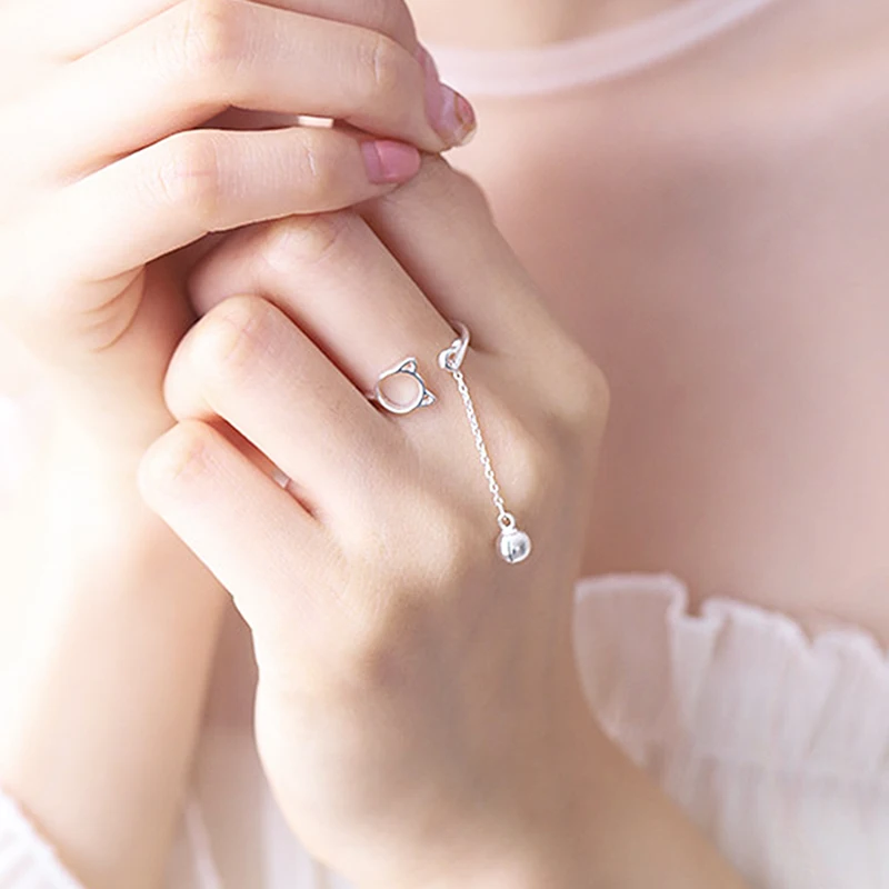 

Japanese and Korean 1 piece Student Fresh Hipster Cat bell Female ring Personality Simple Index finger ring