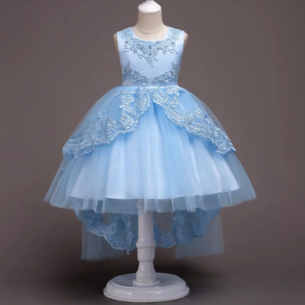 

4-13 Years Kids trailing dresses children's embroidered lace dress kids princess dress teen girls prom party dress
