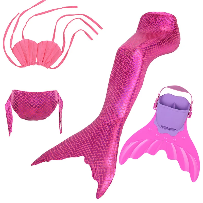 Блестящий хвост русалки с монофином для плавания, детский купальник бикини для дайвинга, пляжная одежда, купальный костюм на Рождество