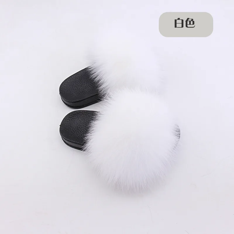 Wholesale Real Fox Slippers Kids Rainbow Neon Color Toldder Fur Child Home Slides Girls Raccoon Super Fluffy Cute Flat Summer - Цвет: see as pic