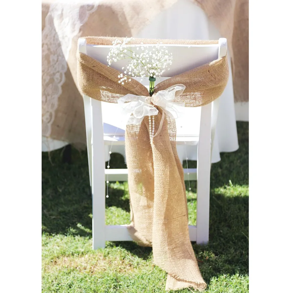 

60pcs 7"x 108" Vintage Country Jute Hessian Burlap Chair Bow sashes Rustic Wedding Party Venue Decoration 17*275cm