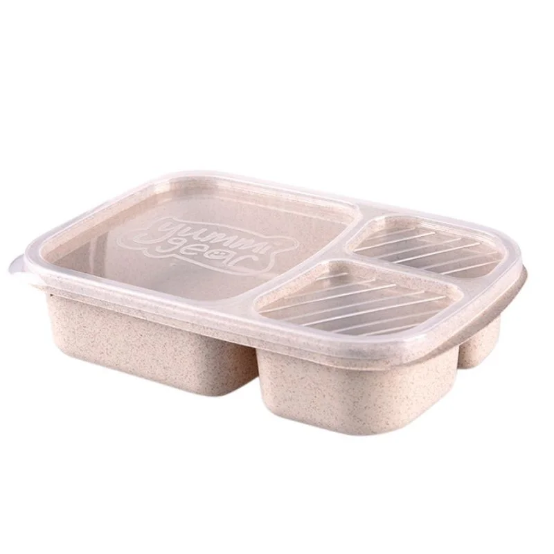 Коробка из пшеничной соломы, 3 сетки с крышкой, Экологически чистая коробка для микроволновой печи, биоразлагаемый контейнер для хранения, ланч для пикника