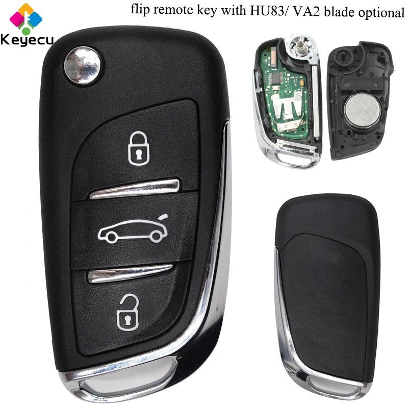 

KEYECU Replacement Flip Remote Control Car Key With 3 Buttons & 433MHz & ID46 Chip - FOB for Peugeot 307 407 308 408 2005-2011