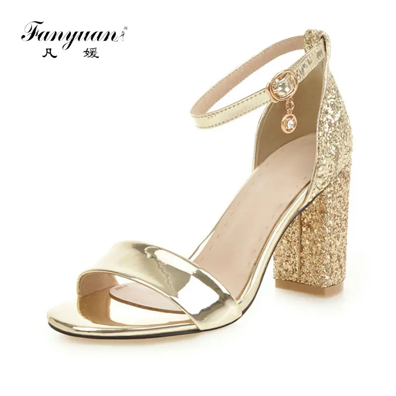 

New 2019 Summer Gladiator Women Sandals Fashion Sequined High Heels Sexy Silver Gold Party Wedding Shoes Woman Plus size 48