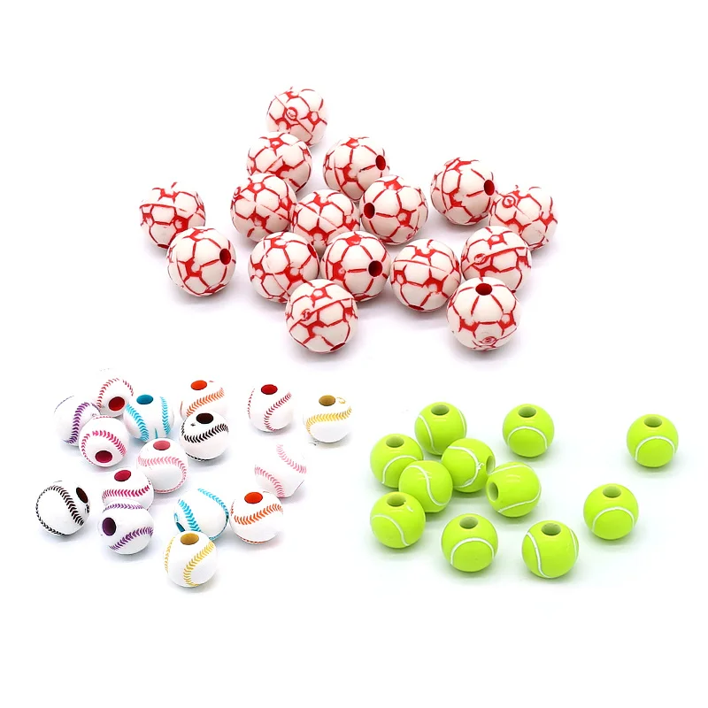

Aiovlo 50pcs/lot Acrylic Volleyball Soccer Baseball Round Spacer Ball Beads Accessories for Diy Jewelry Making Handmade