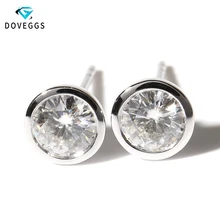 DovEggs Solid 14K белое золото 1CTW 5 мм F color Moissanite ободок набор серьги-гвоздики для женщин закручивающаяся задняя часть серьги