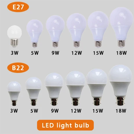 Светодиодный светильник E27, реальная мощность, светодиодный светильник B22, 3 Вт, 5 Вт, 7 Вт, 9 Вт, 12 Вт, 15 Вт, 18 Вт, 220 В, светодиодный светильник E14, лампада, ампула, бомба для настольной лампы