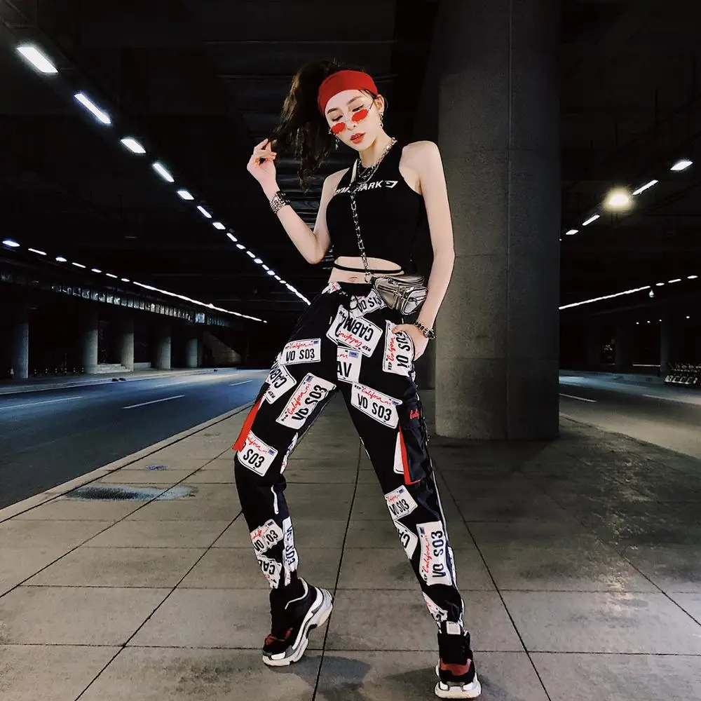 

New Women's Fashion Print Letter Cargo Pants Funny Hip Hop Pants Streetwear Harajuku Summer Patchwork Side Pocket Pants Female