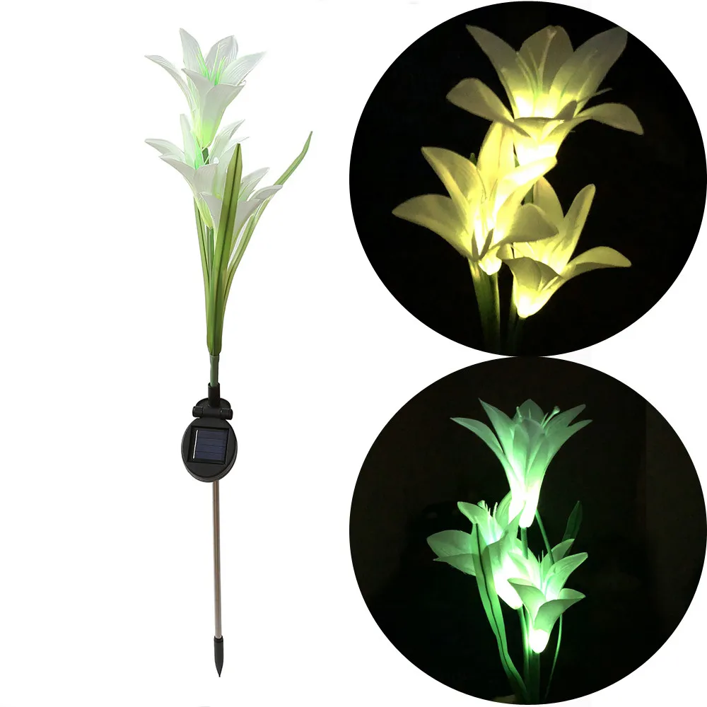 New High Quality Outdoor Solar Backyard Garden Stake Lights Powered 3 Lily Flower Drop Shipping | Лампы и освещение