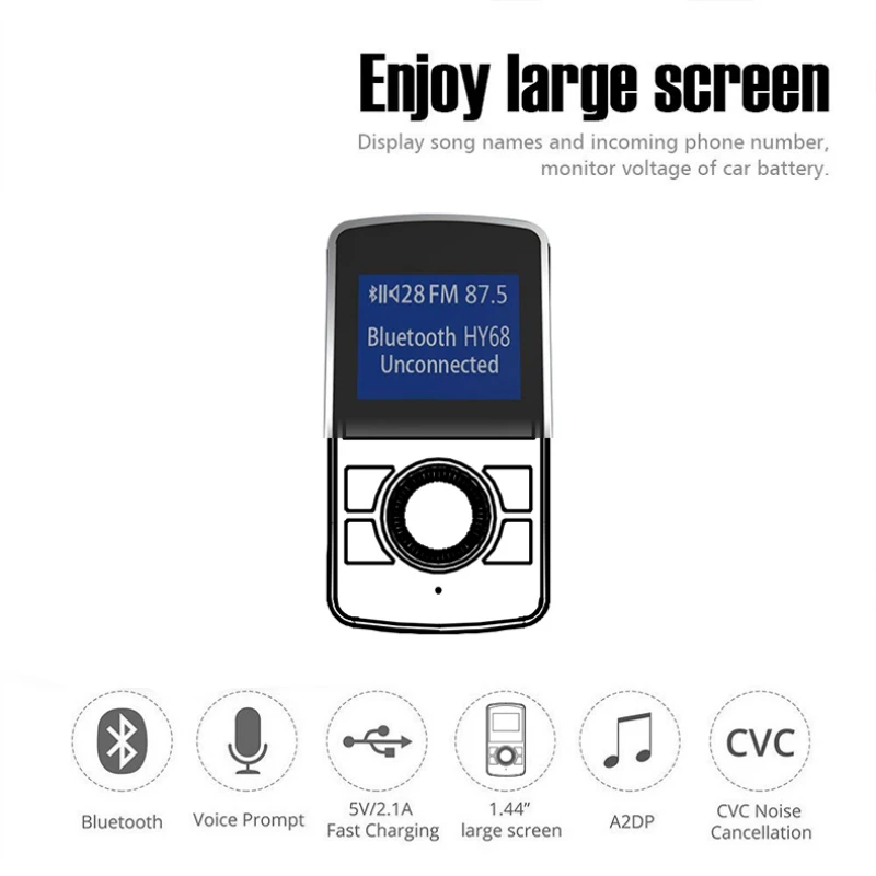 KORSEED 1.4 inch Car Bluetooth Kit FM Transmitter Modulator Wireless Audio Handsfree Carkit MP3 Player TF U disk AUX USB Charger