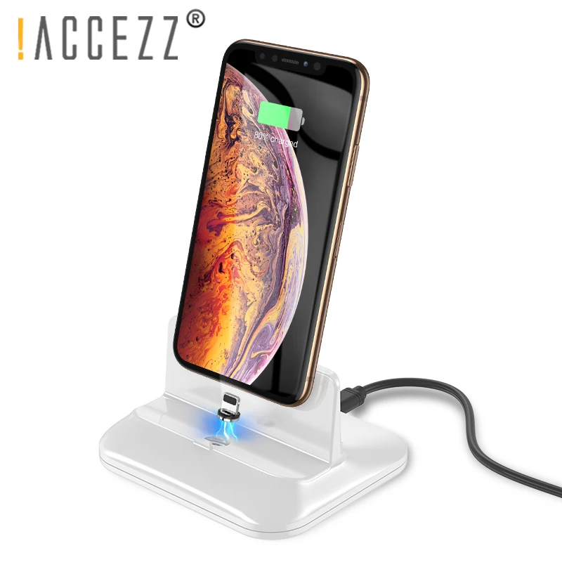 

!ACCEZZ Magnetic Universal Phone Bracket Type-C Micro USB Lighting Charging For iphone 8 X Plus XS 3 in 1 Charger Holder Stand