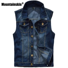 Mountainskin 5XL джинсовый жилет Для мужчин куртка без рукавов Повседневное жилет Для Мужчин’s Джинсовое пальто Ripped Slim Fit мужской пиджак ковбой SA328