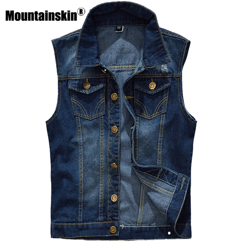 Жилет Mountainskin мужской джинсовый повседневная рваная куртка без рукавов