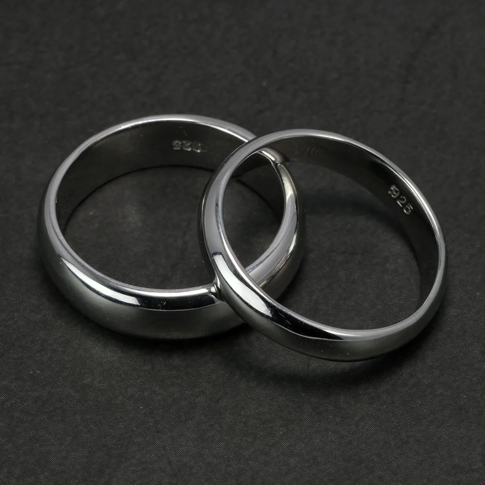 Real Pure 925 Sterling Silver Rings For Women And Men Simple Ring Smooth High Polishing Wedding Band Ring For Lovers Couples