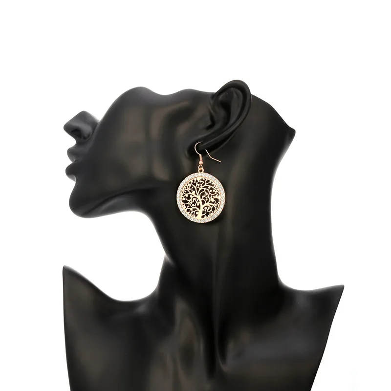 

Gold Silver Big Tree of Life Drop Earrings Clear Crystal Around Hollow Tree Jewelry Vintage Retro Femme Pendientes Dropshipping