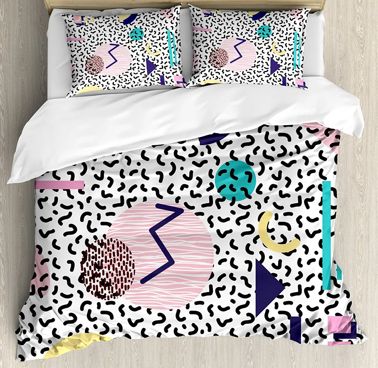 90s Duvet Cover Set Geometric Pattern In Retro Style With Round