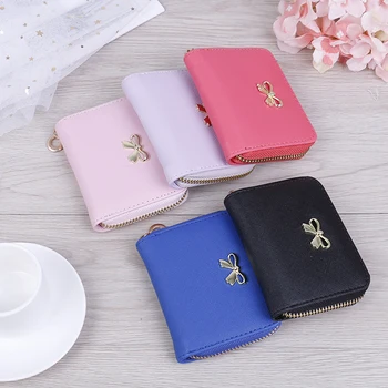 

1PCS Women Wallet Fashion Zipper Purses Simple Bowknot Decoration Coin Card Holder Casual Clutch Leather Female Purse