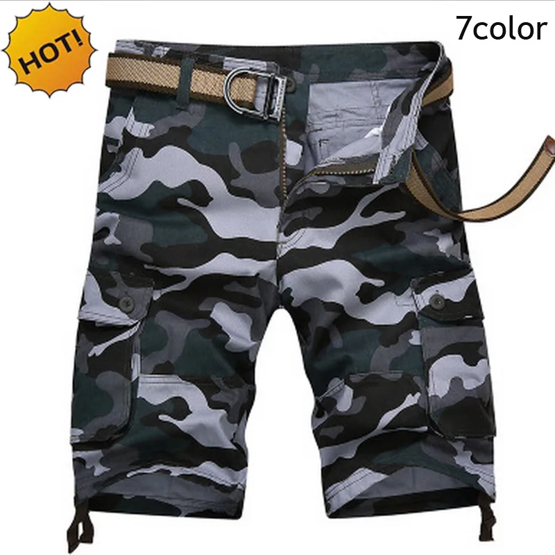 Высокое качество Лето Хлопок прямое длины до колена брюки карго Свободные повседневные Camoflage мульти-карман короткие брюки Бермуды masculina
