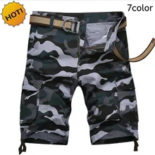 Высокое качество Лето Хлопок прямое длины до колена брюки карго Свободные повседневные Camoflage мульти-карман короткие брюки Бермуды masculina