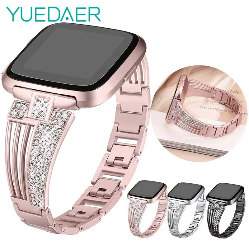 

Smart Watch Band For Fitbit Versa Strap Watchband Metal Rose Gold Diamond Wristband For Fitbit Versa Bracelet Rose Gold Women