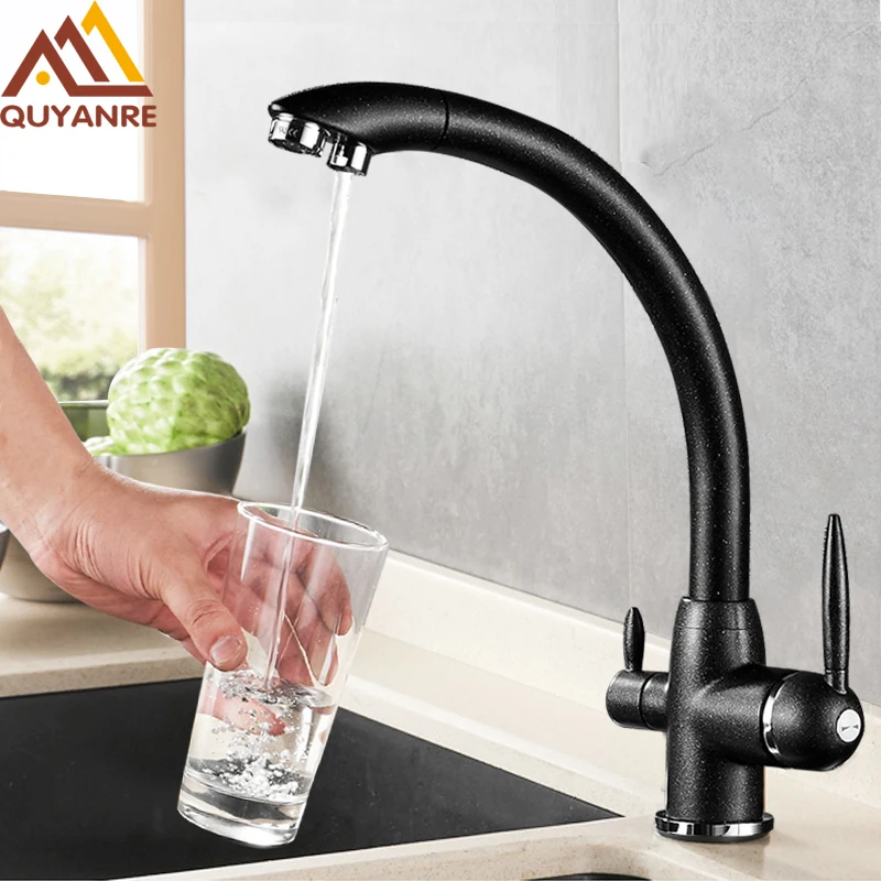 

Quyanre Kitchen Faucets Swivel Drinking Water 360 Rotation Water Purification Features Dual Handle Tri Flow Ways Kitchen Mixer
