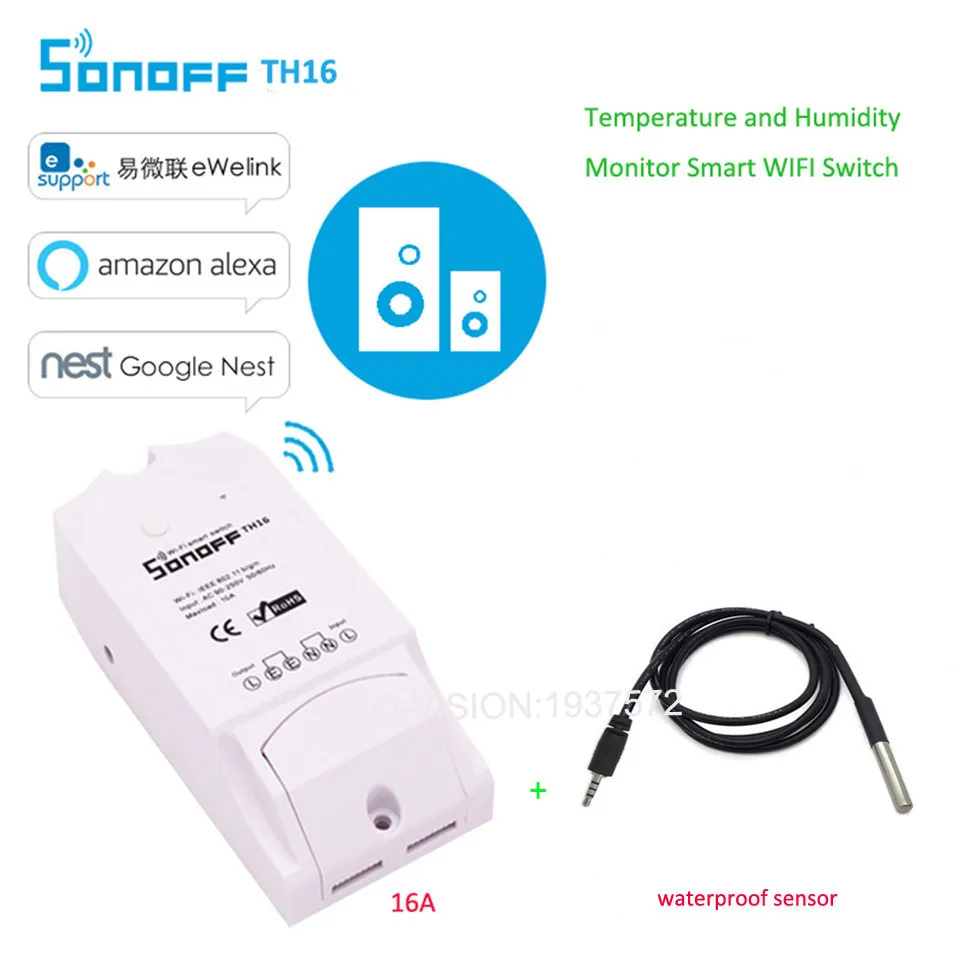 2017 NEW Sonoff TH 16A WiFi Smart Switch Controller Temperature Humidity Monitoring Sensor Smart Remote Control Timing Function