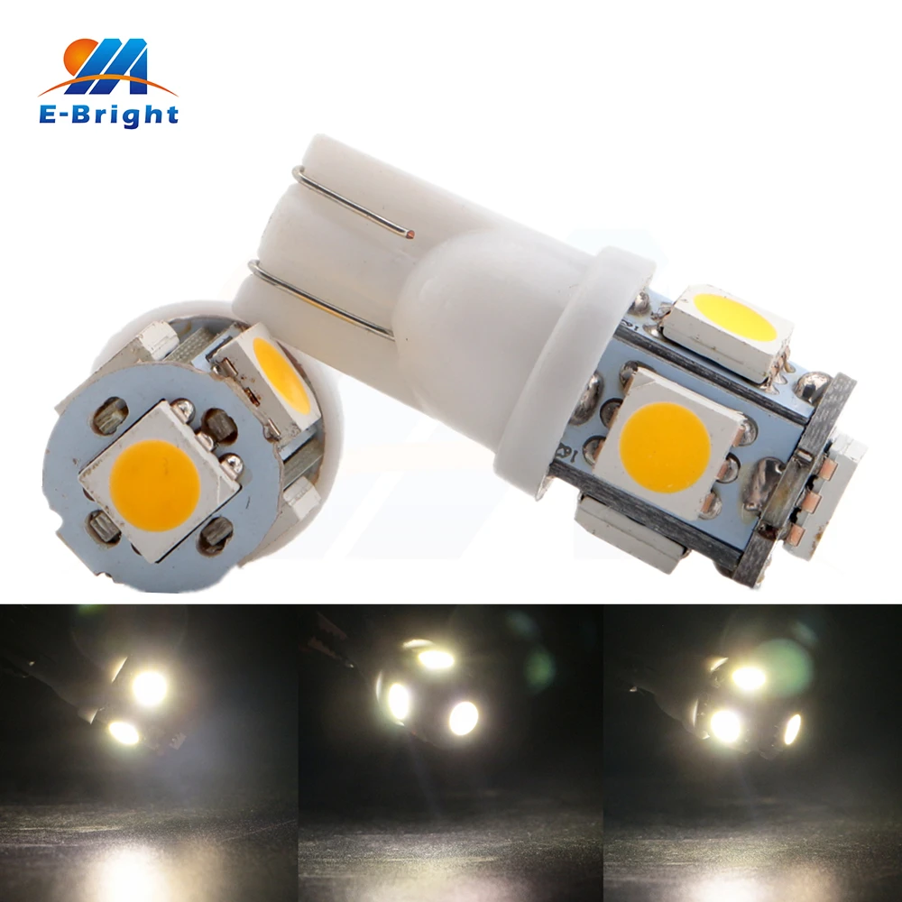 

50pcs T10 Auto LED Bulbs Warm White Lighting 5050 5 SMD 12V Indicator Light Side Marker Light Parking Cars Light