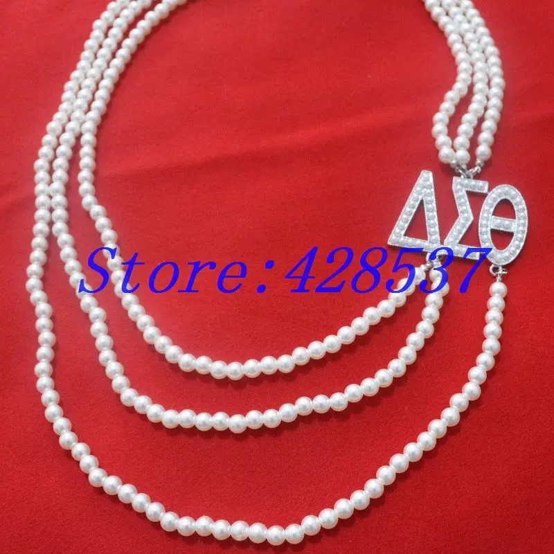 

Free Shipping DIY Handmade DST Greek Sorority White Pearl Delta Sigma Theta Multilayer Statement Jewelry Long Choker Necklaces