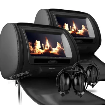

2x7" Car Headrest DVD Player Digital LCD Screen Games Headrest Monitor DVD USB IR/ FM Zip Cover +2pcs IR Headphone Black