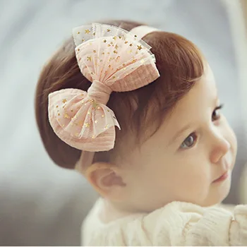 

240pcs/lot Baby Girl Glitter Mesh Bow Headband Newborn Baby Headband