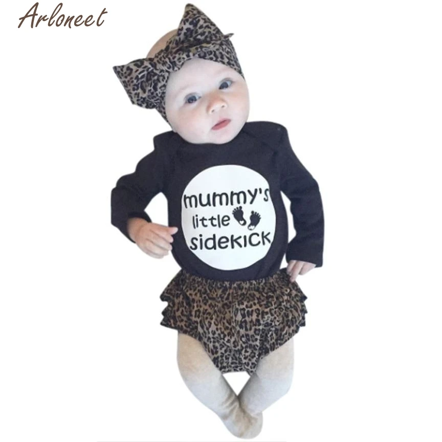 ARLONEET New Year Fashion Baby Boy Girl Clothes Cute Newborn Baby Kids Rompers Top+Pants Hairband Outfit Leopard Clothes Set #