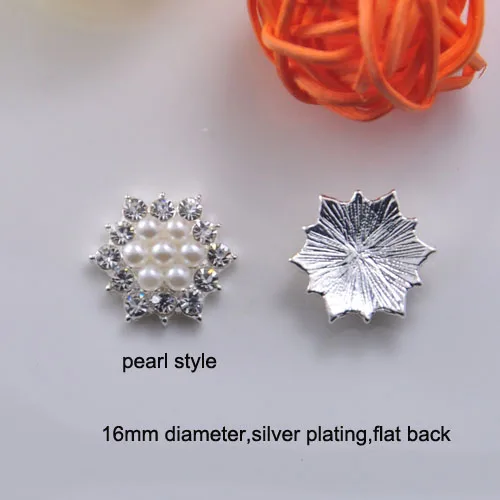 

(L0692) free shipping 50 pcs/lot, metal rhinestone button,16mm diameter,silver plating,flat back,pearl or crystal style