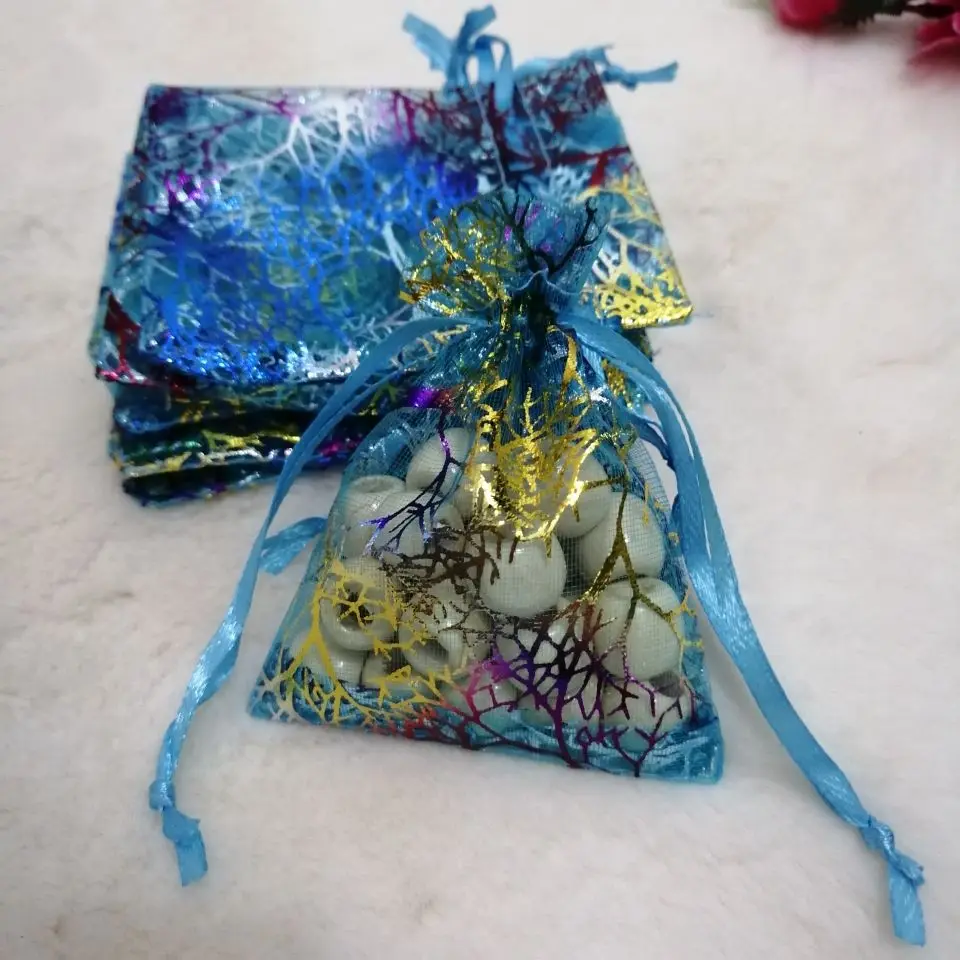 

New 500pcs Organza Bags 7x9 9x12 10x15Cm White/Pink/Blue Colorful Jewelry Packaging Drawstring Pouches Wedding Party Candy Bags