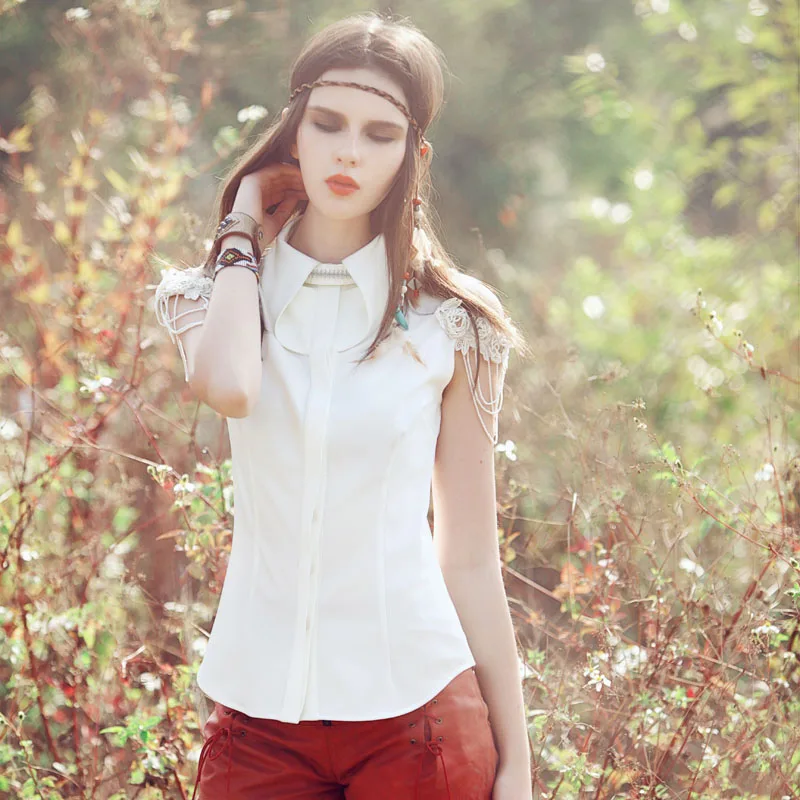 

Aporia.As Spring Summer Women Vintage Elegant Slim White Shirt Ladies Handmade Beading Flower Casual All-Match Shirts Blouses