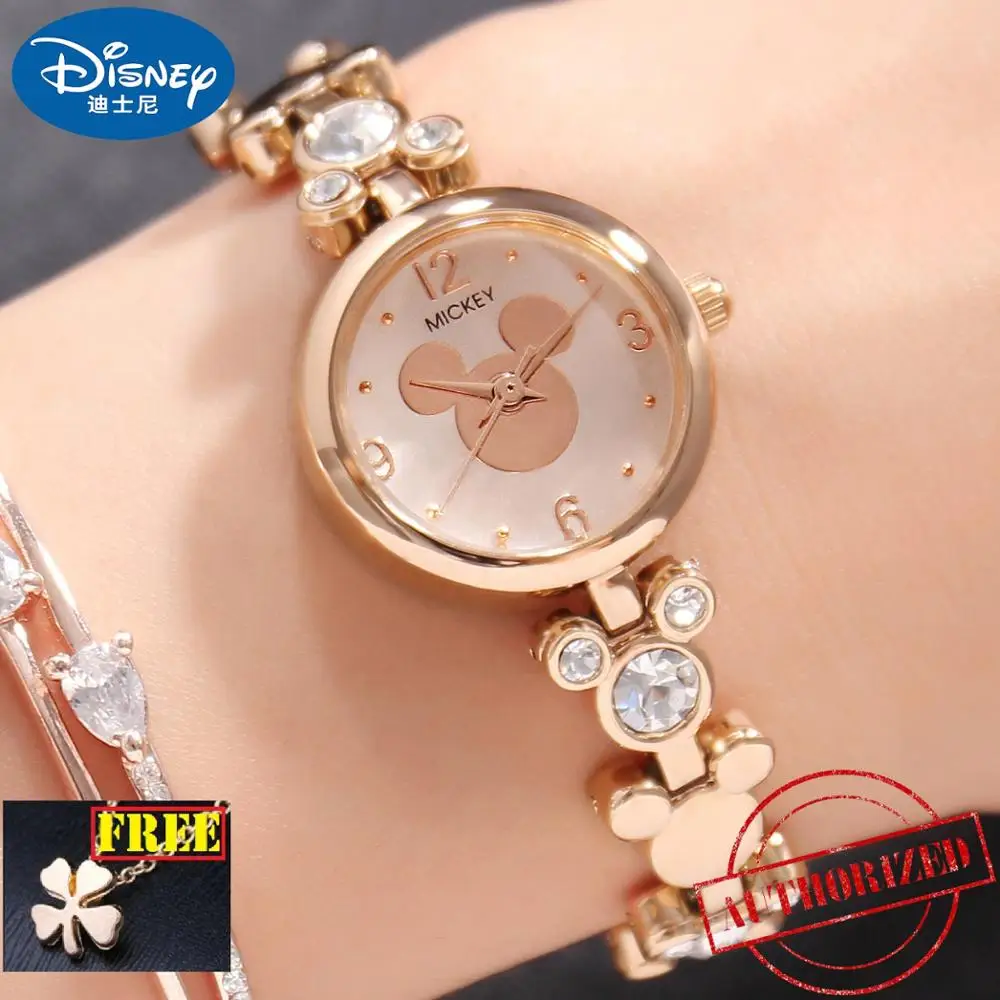 

Mickey Mouse Bling Rhinestone Luxury Ladies Trendy Bracelet Gold Silver Steel Watches Disney Women Dress Beautiful Crystal Clock