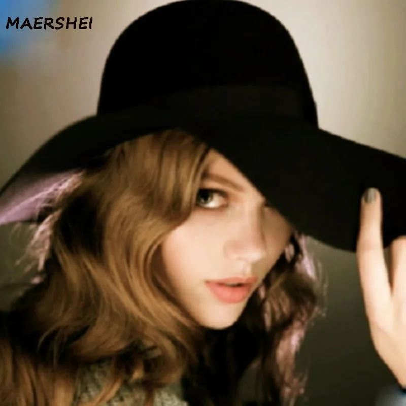 MAERSHEI винтажная черная шерстяная шляпа с куполом и бантом в виде листка лотоса, большая женская осенняя и зимняя шапка, темпераментная шапка