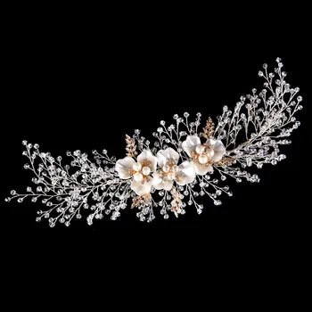

30cm*9cm Gold Flower Luxury Twig Crystal Pearls Wedding Hair Vine Crown Headband Bridal Tiaras Headpiece Hair Accessories